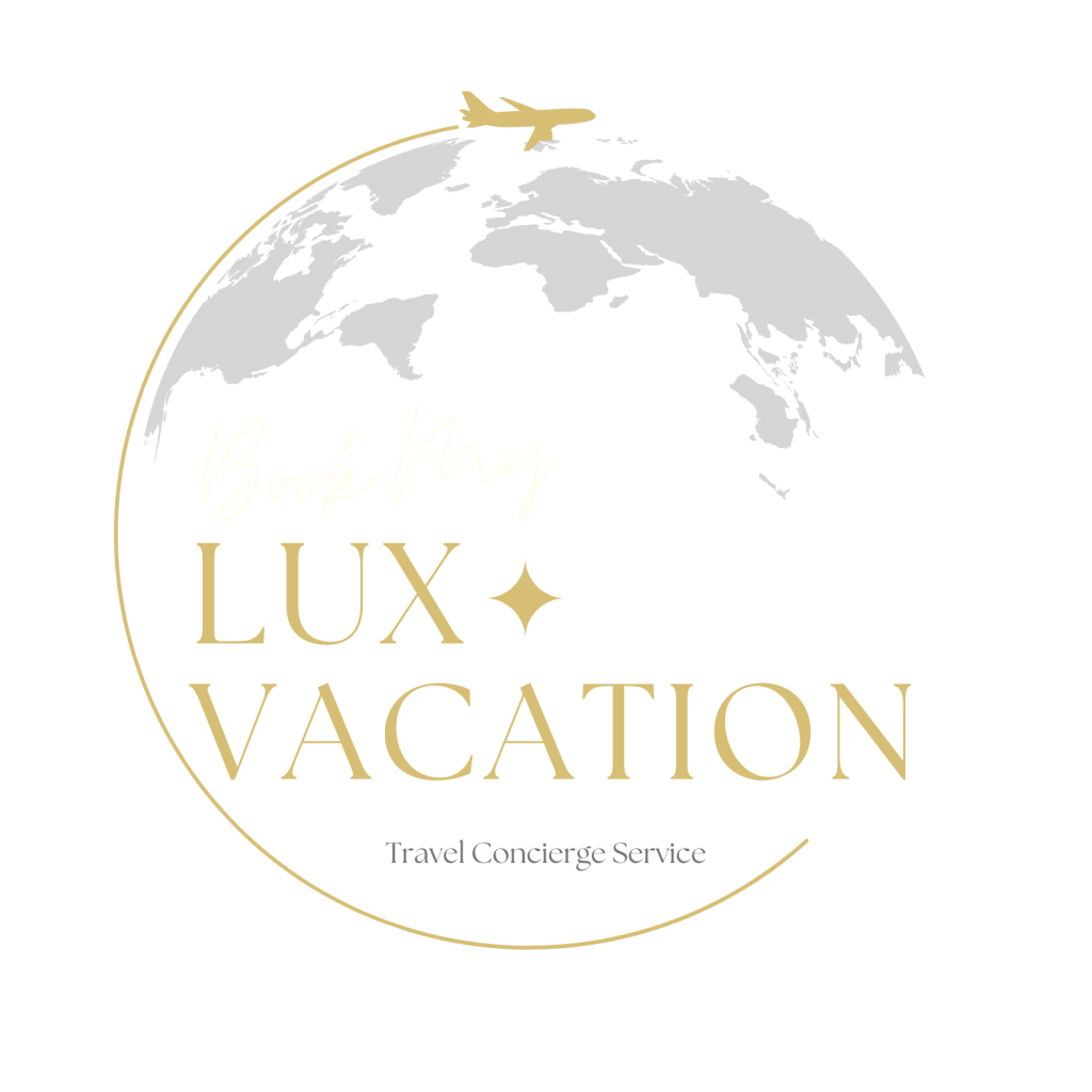 The logo for Book My Lux Vacation, featuring a sleek and modern design that incorporates elements of luxury travel. The logo may include elegant typography and design motifs that convey high-end travel services.