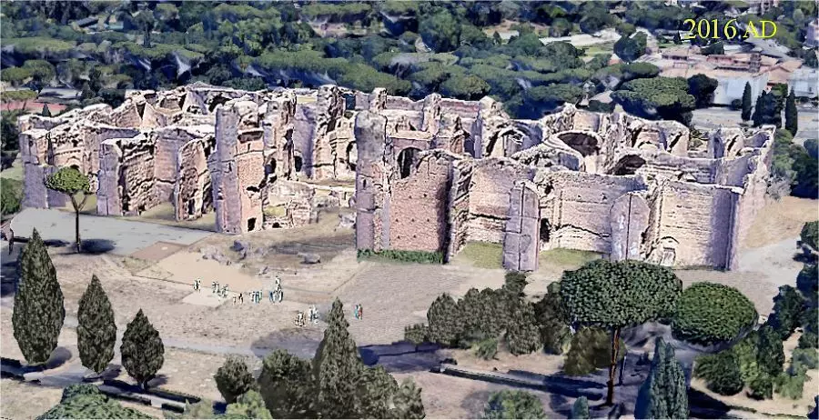 A captivating view of the Baths of Caracalla in Rome, Italy, featuring the impressive ruins of this ancient Roman bathing complex. The image showcases the grandeur and historical significance of this lesser-known landmark.